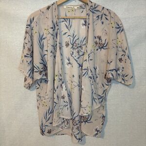 Liberty‎ Love Womens Short Sleeve Flowered Floral Beige Kimono Size Large Sheer